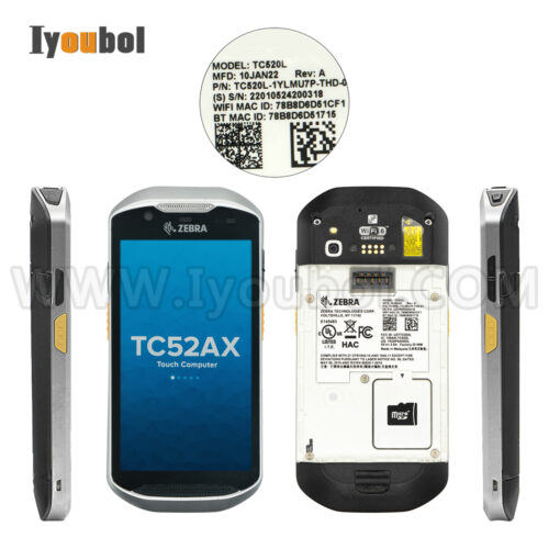 Zebra TC52AX (TC520L-1YLMU7P-THD-01) and Protective shell Fully Refurbished with Battery and USB Cable (CBL-TC51-USB1-01)