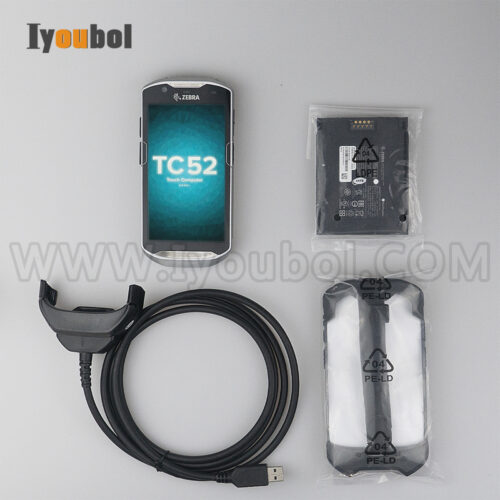 Zebra TC52 (TC520K-1PEZU4P-NA) and Protective shell Fully Refurbished with Battery and USB Cable (CBL-TC51-USB1-01)