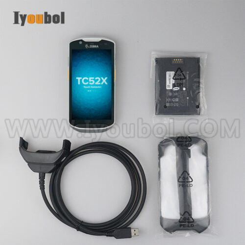 Zebra TC52X (TC520L-1YLMU7P-THD-01) and Protective shell Fully Refurbished with Battery and USB Cable (CBL-TC51-USB1-01)